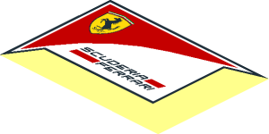 ~Sticker  1.0 x  1.3 with Scuderia Ferrari Logo on White Background Right - Logo Ferrari "Scuderia Ferrari" and Badge with Black Frame and Background