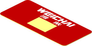 ~Sticker  0.8 x  1.8 with White Weichai Logo and Number 5 on Red Background - Common Part