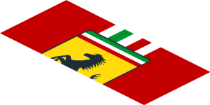 ~Sticker  0.8 x  1.9 with Ferrari Logo and Tricolor Stripe on Red Background -  Second Face