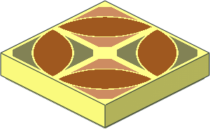Tile  2 x  2 with Groove with Dark Orange Pointed Ovals in Nougat and Olive Green Quarters Pattern