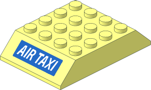 Slope Brick 45 6 x 4 Double with White "AIR TAXI" on Blue Background Sticker on Both Sides