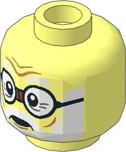 Minifig Head with White Eyebrows, Beard and Round Black Glasses Pattern