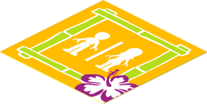 Sticker  1.9 x  1.9 with Restroom Sign with Magenta Flower