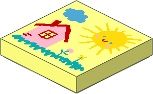 Tile  2 x  2 with Drawing of Cloud, Smiling Sun, House, and Flowers Pattern