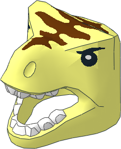 Minifig Headdress T-Rex with Black Eye, White Teeth and Reddish Brown Stripes Pattern