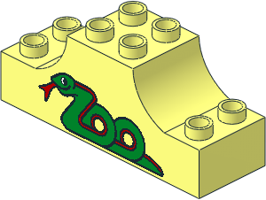 Duplo Brick 2 x 6 x 2 with Raised Central 2 x 2 Section with Curved Sides with "Zoo" in Form of Snake Pattern