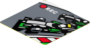 Sticker  1.8 x  1.8 with Screen with Cars on Track on Black Background