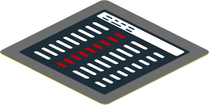 Sticker  1.8 x  1.8 with Red and White Stripes in Black Square on Grey Background