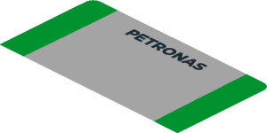 ~Sticker  4.0 x  1.8 with Red  6, Black Logos and Green Stripes on Grey Background - First Face