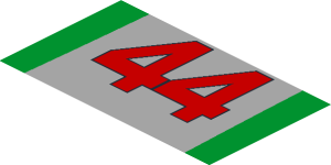 ~Sticker  4.0 x  1.8 with Red 44, Black Logos and Green Stripes on Grey Background - Second Face
