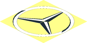 ~Sticker  1.8 x  3.8 with White Mercedes Logo on Black Background - Star Logo