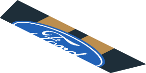 ~Sticker  2.6. x  2.8 with Ford and Lego Logos and Gold Stripes on Black Background - Fourth Face