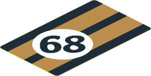 Sticker  5.9 x  1.8 with Black 68 in White Disc and Gold Stripes on Black Background