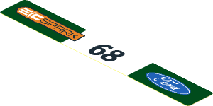 Sticker  0.8 x  5.8 with Black 68 in White Stripe and Logos on Green Background Right