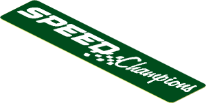 Sticker  0.8 x  3.8 with White Italic "Speed Champions" and Chequered Flag on Green Background