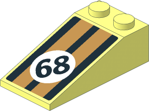 Slope Brick 18  4 x  2 with Black 68 in White Disc and Gold Stripes on Black Background Sticker