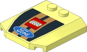 Wedge  4 x  4 x  0.667 Curved with Ford and Lego Logos and Gold Stripes on Black Background Sticker