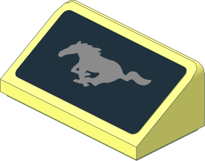 Slope Brick 31  1 x  2 x  0.667 with Silver Mustang Logo on Black Background Sticker