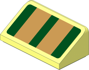 Slope Brick 31  1 x  2 x  0.667 with Gold Stripes on Green Background Sticker