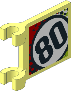 Flag  2 x  2 with Number 80 in White Circle with Red, Black and Lime Background Sticker on Both Sides