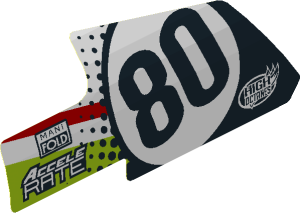 Sticker Top for Technic Panel Fairing Smooth 3 (Medium) with "80" in Circle, Sponsorship Logos, Lime and Red Stripes (Formed)#