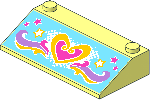 Slope Brick 33  3 x  6 without Inner Walls with Dark Pink and Yellow Heart and Stars and Waves Sticker