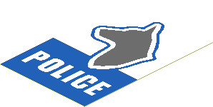 Sticker  2.9 x  1.9 with Dog Head and White "POLICE" on Blue Background