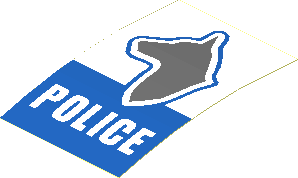 Sticker  2.9 x  1.9 with Dog Head and White "POLICE" on Blue Background (Formed)
