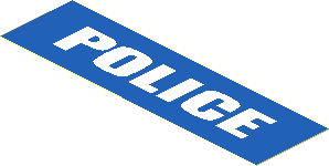 Sticker  1.1 x  3.9 with White "POLICE" on Blue Background