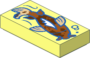 Tile  1 x  2 with Tan, White and Dark Orange Koi Fish with Reddish Brown Spots and Blue Outlines Pattern
