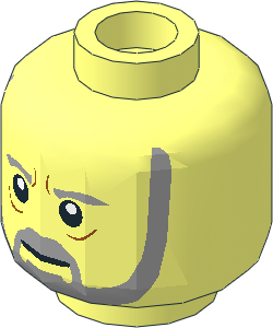 Minifig Head with SW Light Bluish Grey Beard, Eyebrows, Dark Orange Wrinkles and White Pupils Pattern