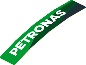 Sticker  0.8 x  4.0 with White "PETRONAS" on Black and Green Background Right (Formed)