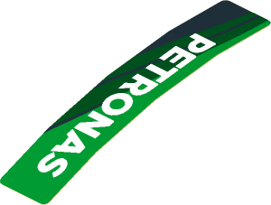 Sticker  0.8 x  4.0 with White "PETRONAS" on Black and Green Background Left (Formed)