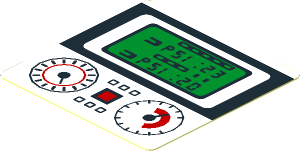 Sticker  1.8 x  1.8 with Green Screen, Buttons and Indicators on White Background