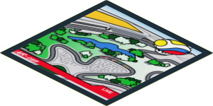 Sticker  5.8 x  5.8 with Screen with Air - Cam of Track and Airship on Black Background