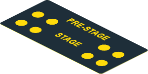 Sticker  1.8 x  3.8 with Four Yellow discs, White "PRE-STAGE" and "STAGE" on Black Background