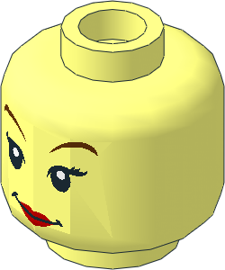 Minifig Head with Red Lips, Eyelashes and Reddish Brown Arched Eyebrows Pattern