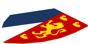 Sticker  2.1 x  3.1 Triangular with Dark Blue Stripe on White Background and Yellow Lion on Red Background