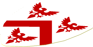 Sticker  2.1 x  3.1 Triangular with  3 Red Eagles and Red Triangular Stripe on White Background