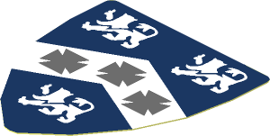 Sticker  2.1 x  3.1 Triangular with  3 White Lions and White Triangular Line with Maltese Crosses on Dark Blue Background