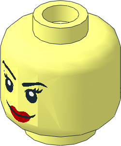 Minifig Head with Black Eyebrows, Eyelashes, Red Lips Smile/Angry 2-Sided Pattern