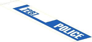 Sticker  2.5 x 13.9 Right Trapezoid with White "POLICE" and Blue "7287"