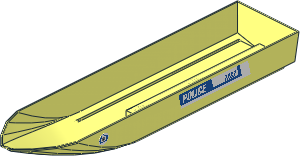 Boat Hull Floating 51 x 12 Bottom with "POLICE 7287" and Life Preserver Stickers