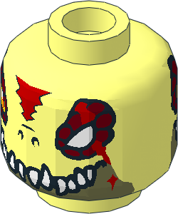 Minifig Head Crocodile with Bright Light Orange Eye, Missing Eye, Red Scar and Olive Green Jaw Open/Closed Mouth 2-Sided Pattern