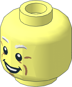 Minifig Head with Bushy Eyebrows, White Pupils, Cheek Lines and Open Mouth Smiling/Scared 2-Sided Pattern