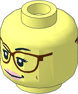 Minifig Head with Reddish Brown Glasses, Light Pink Lips Crooked Smile/Open Mouth 2-Sided Pattern