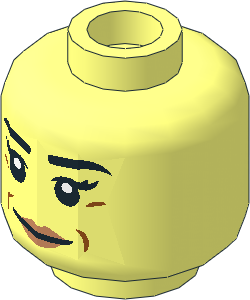 Minifig Head with Black Eyebrows and Eyelashes, Dark Orange Laugh Lines, Nougat Lips and Closed Mouth Smile Pattern