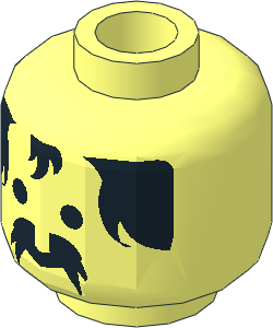 Minifig Head with Black Bushy Moustache and Hair Pattern