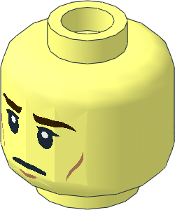 Minifig Head with Dark Brown Eyebrows, Wrinkles Calm/Angry with Clenched Teeth 2-Sided Pattern