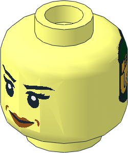 Minifig Head with Black Eyebrows, Eyelashes, Dark Orange Lips/Green and Gold Robot with Red Eyes 2-Sided Pattern